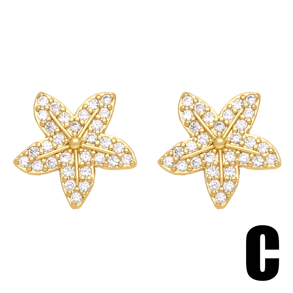 1 Pair Cute Basic Simple Style Starfish Bear Heart Shape Plating Inlay Copper Zircon 18k Gold Plated Ear Studs display picture 5