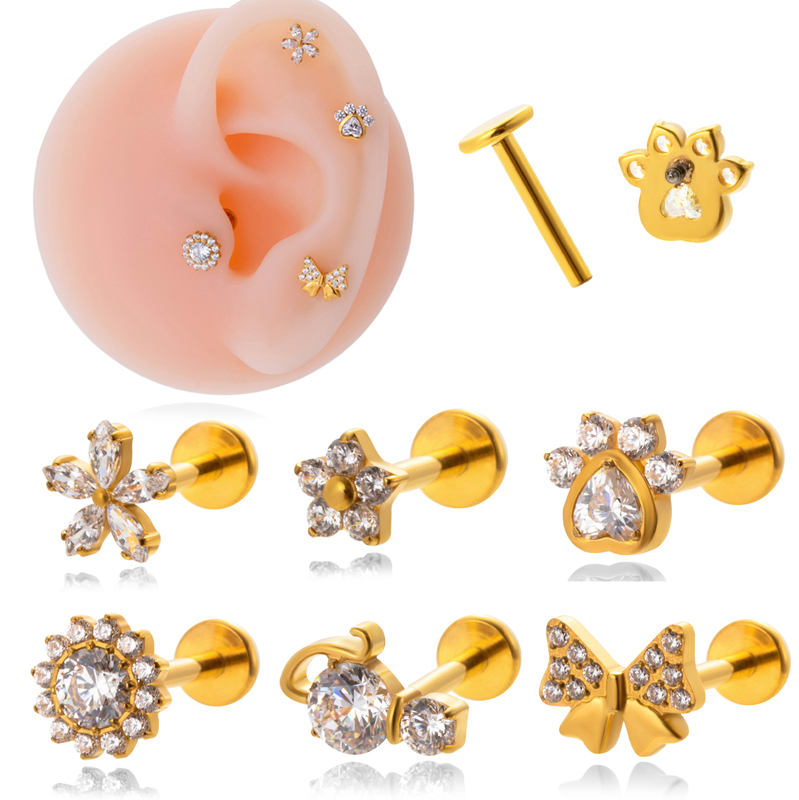 1 Piece Ig Style Vintage Style Geometric Flower Bow Knot Plating Inlay Titanium Alloy Zircon 18k Gold Plated Ear Studs display picture 1