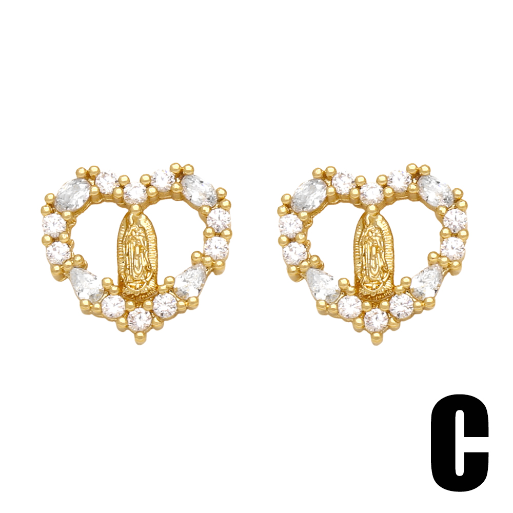 1 Pair Vintage Style Simple Style Heart Shape Plating Inlay Copper Artificial Pearls Zircon 18k Gold Plated Ear Studs display picture 3