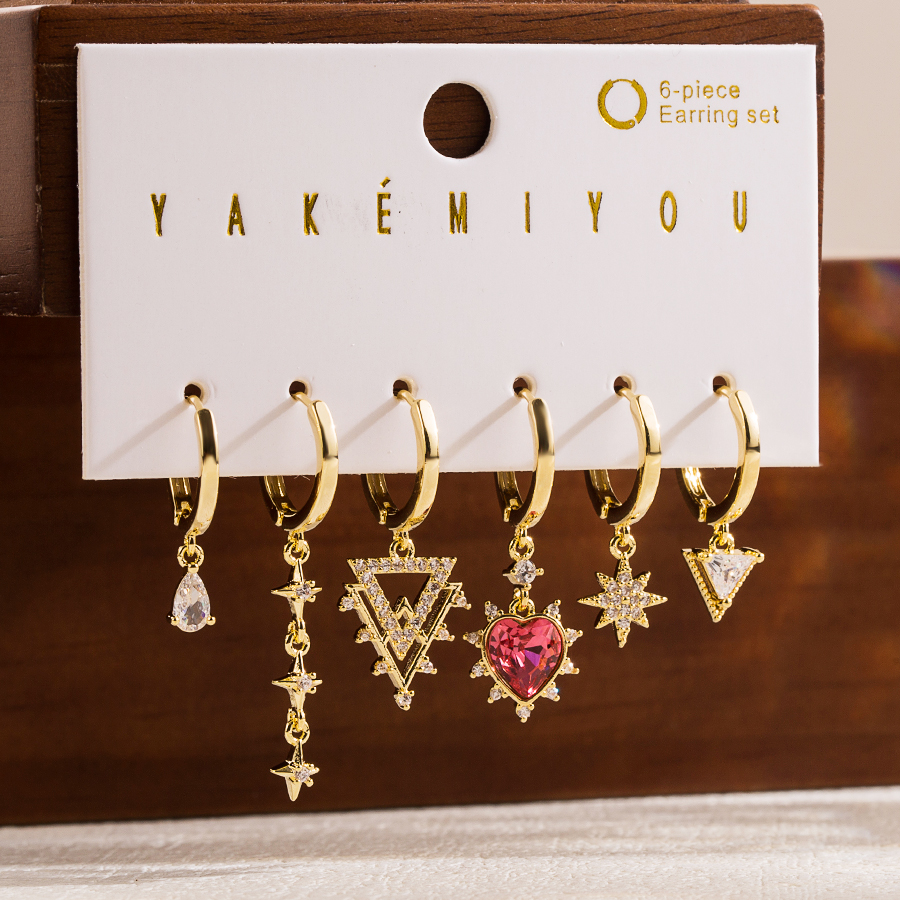 1 Set Simple Style Star Heart Shape Enamel Inlay Copper Zircon 14k Gold Plated Drop Earrings display picture 3
