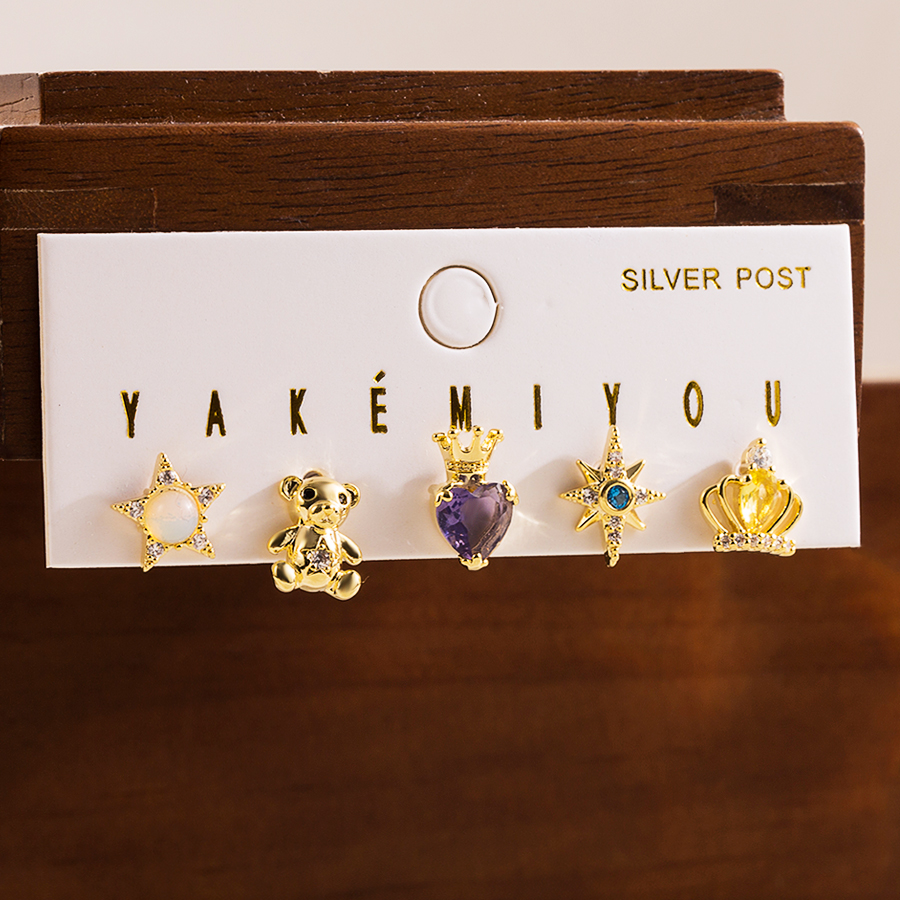 1 Set Simple Style Star Heart Shape Enamel Inlay Copper Zircon 14k Gold Plated Drop Earrings display picture 1