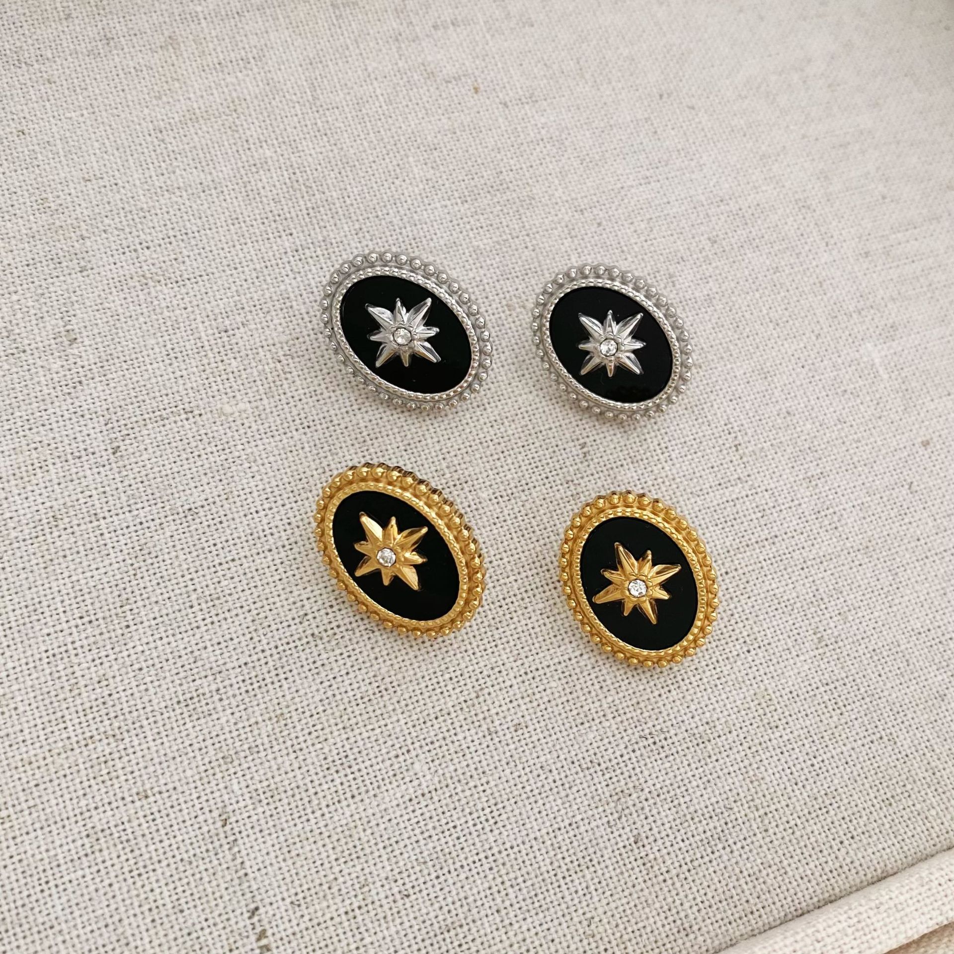 1 Pair Retro Geometric Star Plating Inlay 304 Stainless Steel Zircon 16K Gold Plated White Gold Plated Gold Plated Ear Studs display picture 1
