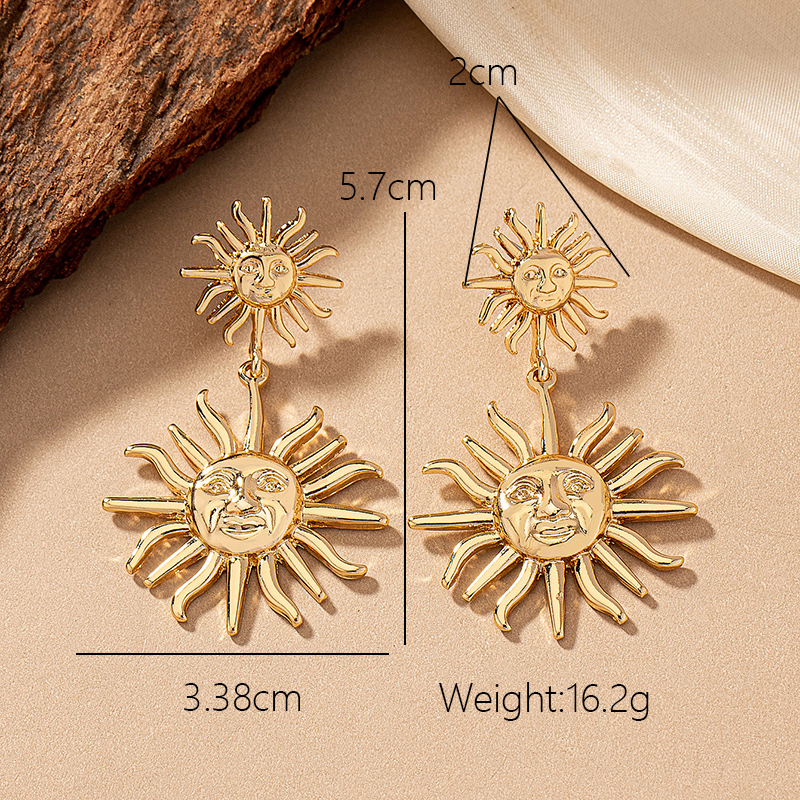 1 Pair Classic Style Streetwear Human Face Sun Plating Alloy Ferroalloy 14k Gold Plated Drop Earrings display picture 4