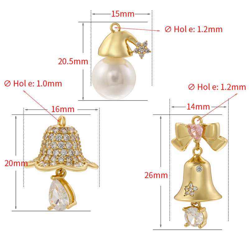 Elegant Simple Style Christmas Hat Bell Copper Plating Inlay Artificial Pearls Zircon 18k Gold Plated Charms display picture 8