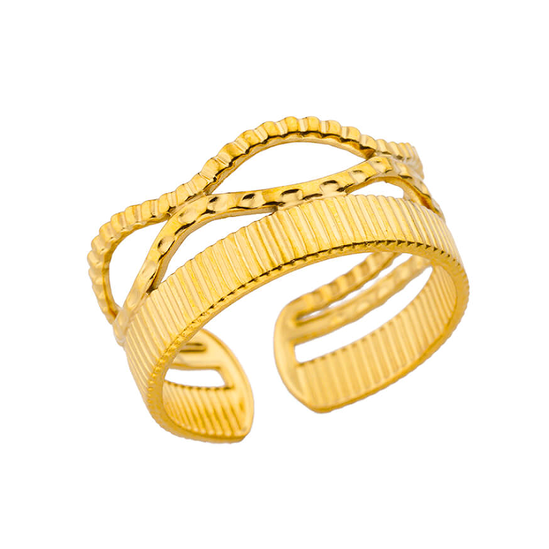 Vintage Style Exaggerated Solid Color Stainless Steel Criss Cross Plating 18k Gold Plated Rings display picture 1