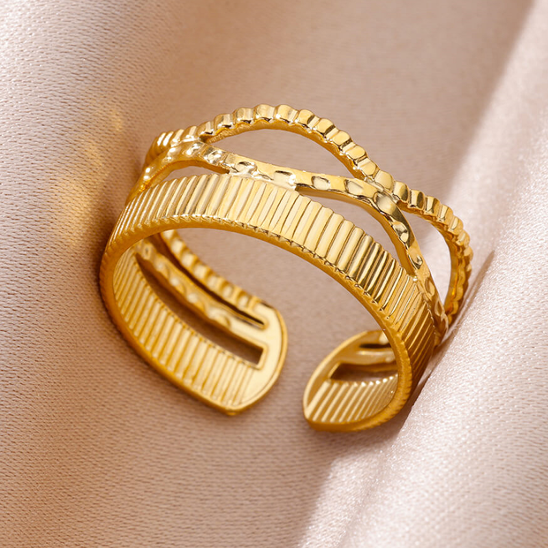 Vintage Style Exaggerated Solid Color Stainless Steel Criss Cross Plating 18k Gold Plated Rings display picture 4