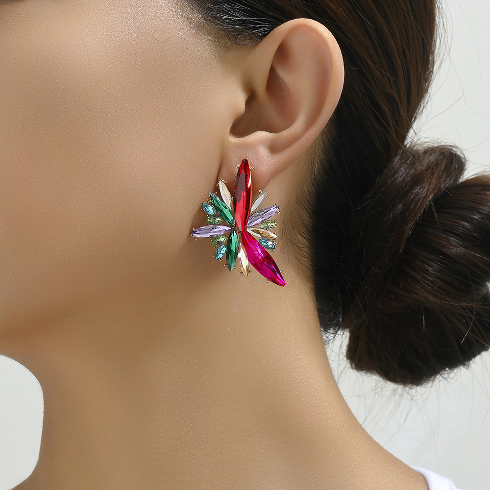 1 Pair Glam Geometric Wings Plating Inlay Alloy Zinc Alloy Glass Ear Studs display picture 1