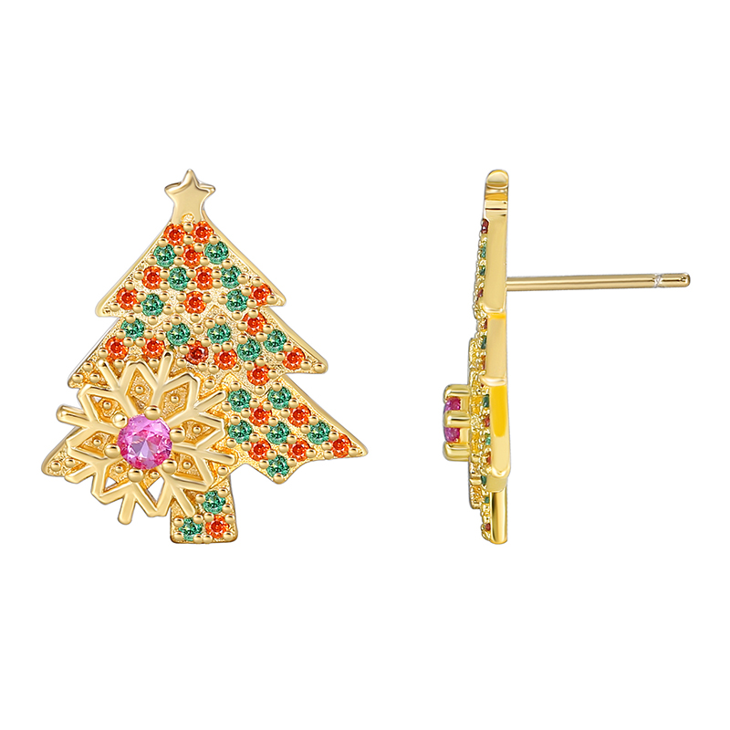 1 Paire Élégant Noël Sucré Sapin De Noël Flocon De Neige Placage Incruster Le Cuivre Zircon Plaqué Or 18k Boucles D'oreilles display picture 4