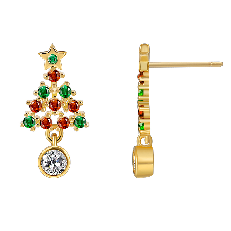 1 Pair Elegant Christmas Sweet Christmas Tree Snowflake Plating Inlay Copper Zircon 18k Gold Plated Ear Studs display picture 10
