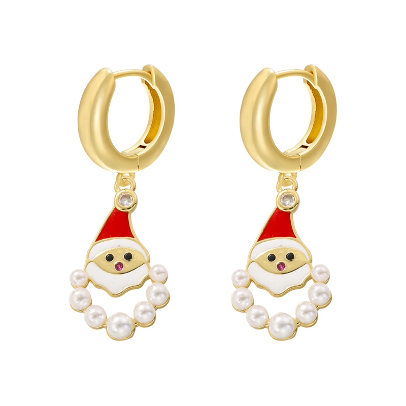 1 Pair Casual Elegant Christmas Christmas Hat Christmas Tree Santa Claus Enamel Plating Inlay Copper Zircon 18k Gold Plated Drop Earrings display picture 7