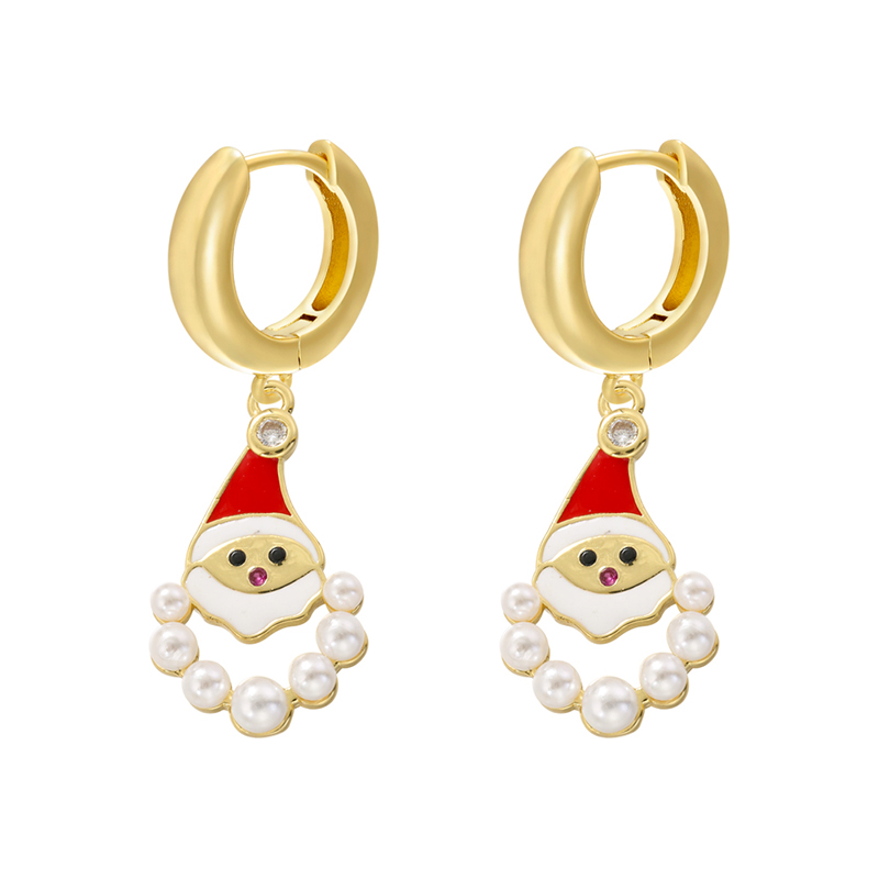 1 Paire Décontractée Élégant Noël Chapeau De Noël Sapin De Noël Père Noël Émail Placage Incruster Le Cuivre Zircon Plaqué Or 18k Boucles D'oreilles display picture 7