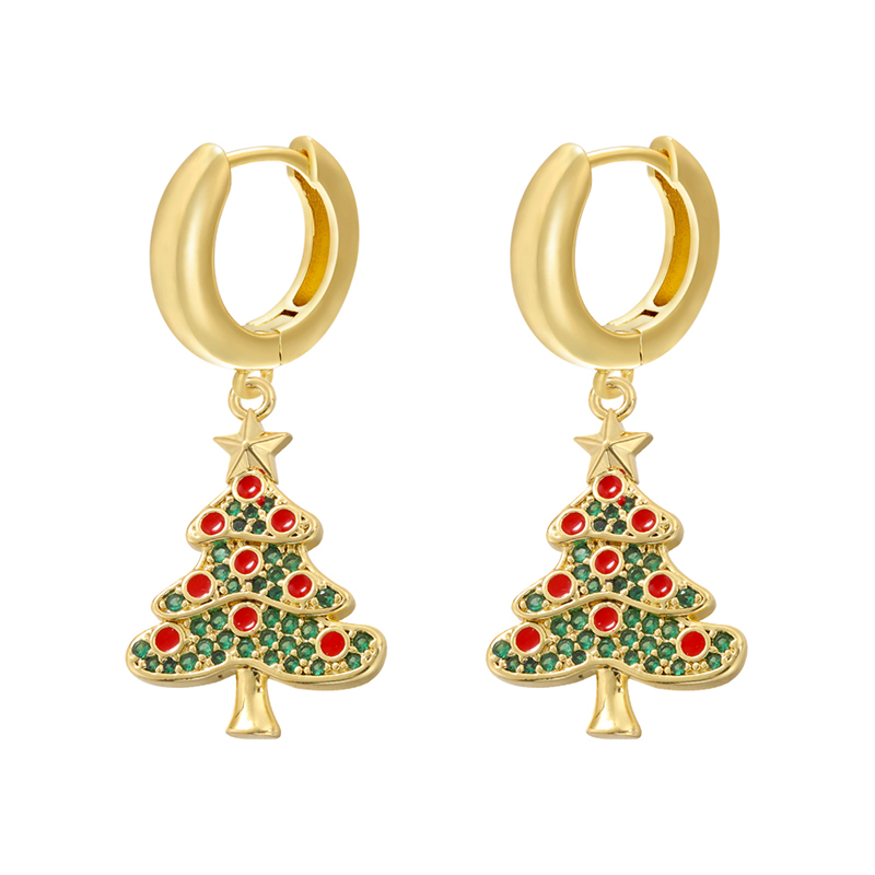 1 Pair Casual Elegant Christmas Christmas Hat Christmas Tree Santa Claus Enamel Plating Inlay Copper Zircon 18k Gold Plated Drop Earrings display picture 12