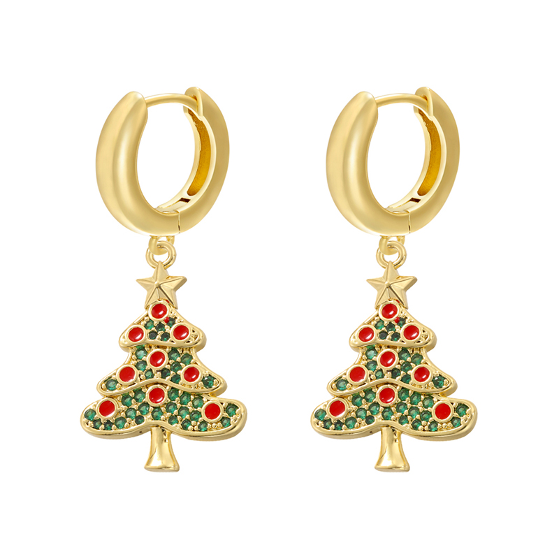 1 Paire Décontractée Élégant Noël Chapeau De Noël Sapin De Noël Père Noël Émail Placage Incruster Le Cuivre Zircon Plaqué Or 18k Boucles D'oreilles display picture 12