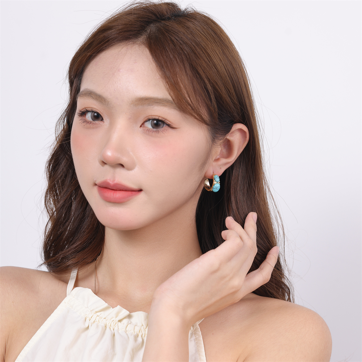 1 Pair Simple Style Commute Round Plating Inlay Stainless Steel Natural Stone 18k Gold Plated Ear Studs display picture 9