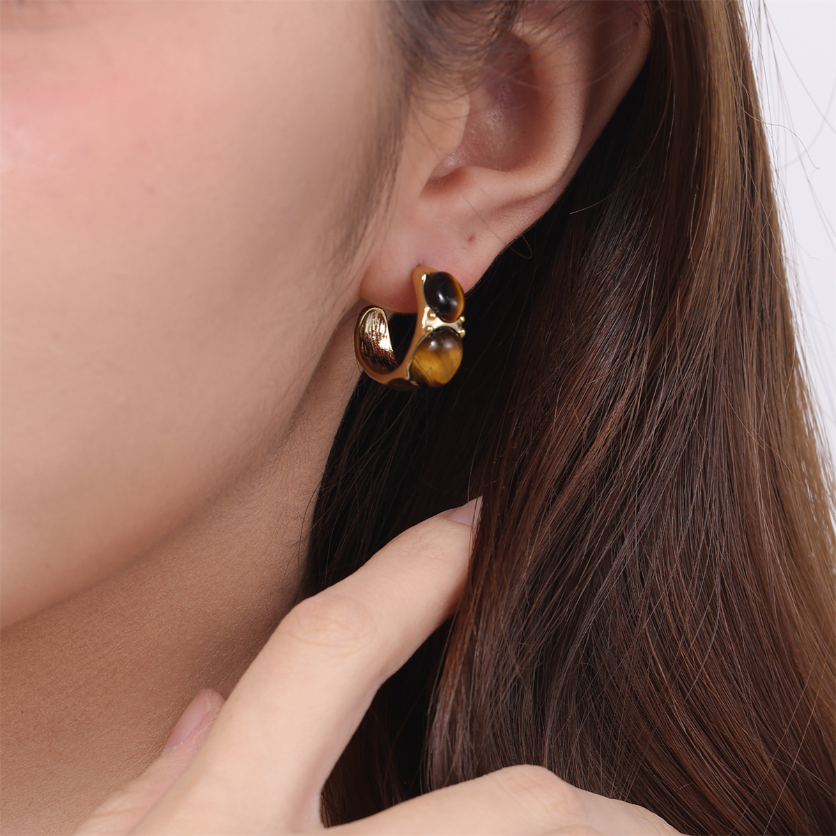 1 Pair Simple Style Commute Round Plating Inlay Stainless Steel Natural Stone 18k Gold Plated Ear Studs display picture 3