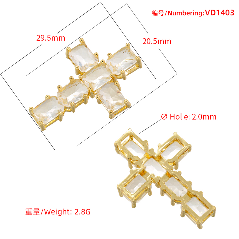 Hip-hop Rock Cool Style Cross Copper Plating Inlay Zircon 18k Gold Plated Charms display picture 5