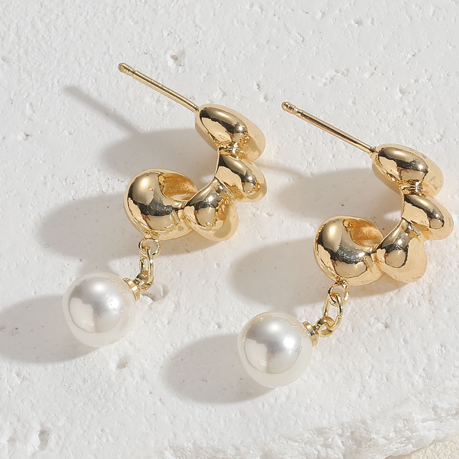 1 Pair Sweet Commute Solid Color Plating Inlay Brass Artificial Pearls Agate 14k Gold Plated Drop Earrings display picture 2