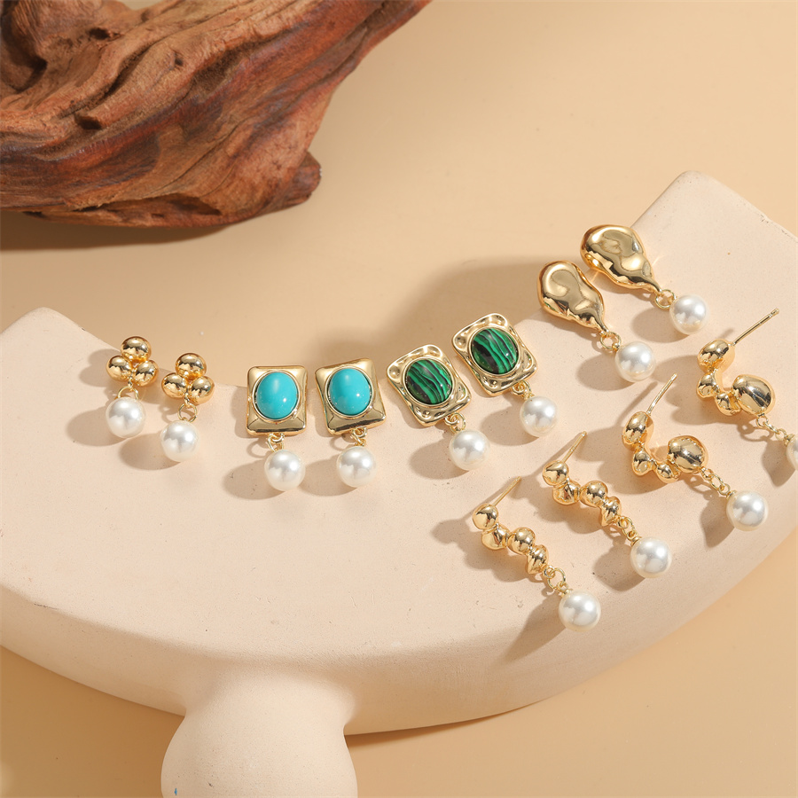 1 Pair Sweet Commute Solid Color Plating Inlay Brass Artificial Pearls Agate 14k Gold Plated Drop Earrings display picture 3