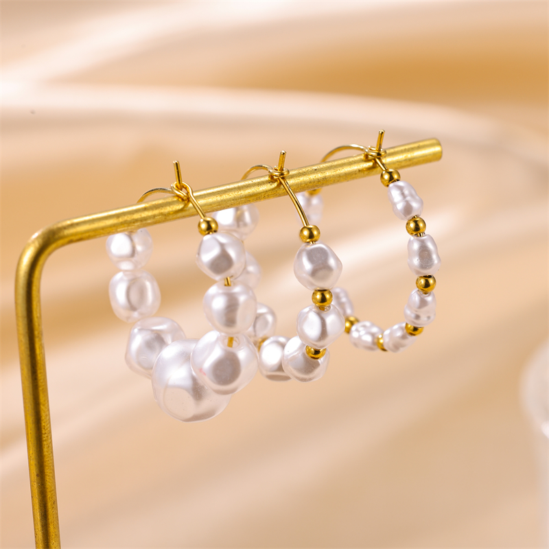 1 Pair Sweet Irregular Beaded Stainless Steel Baroque Pearls 18k Gold Plated Earrings display picture 4