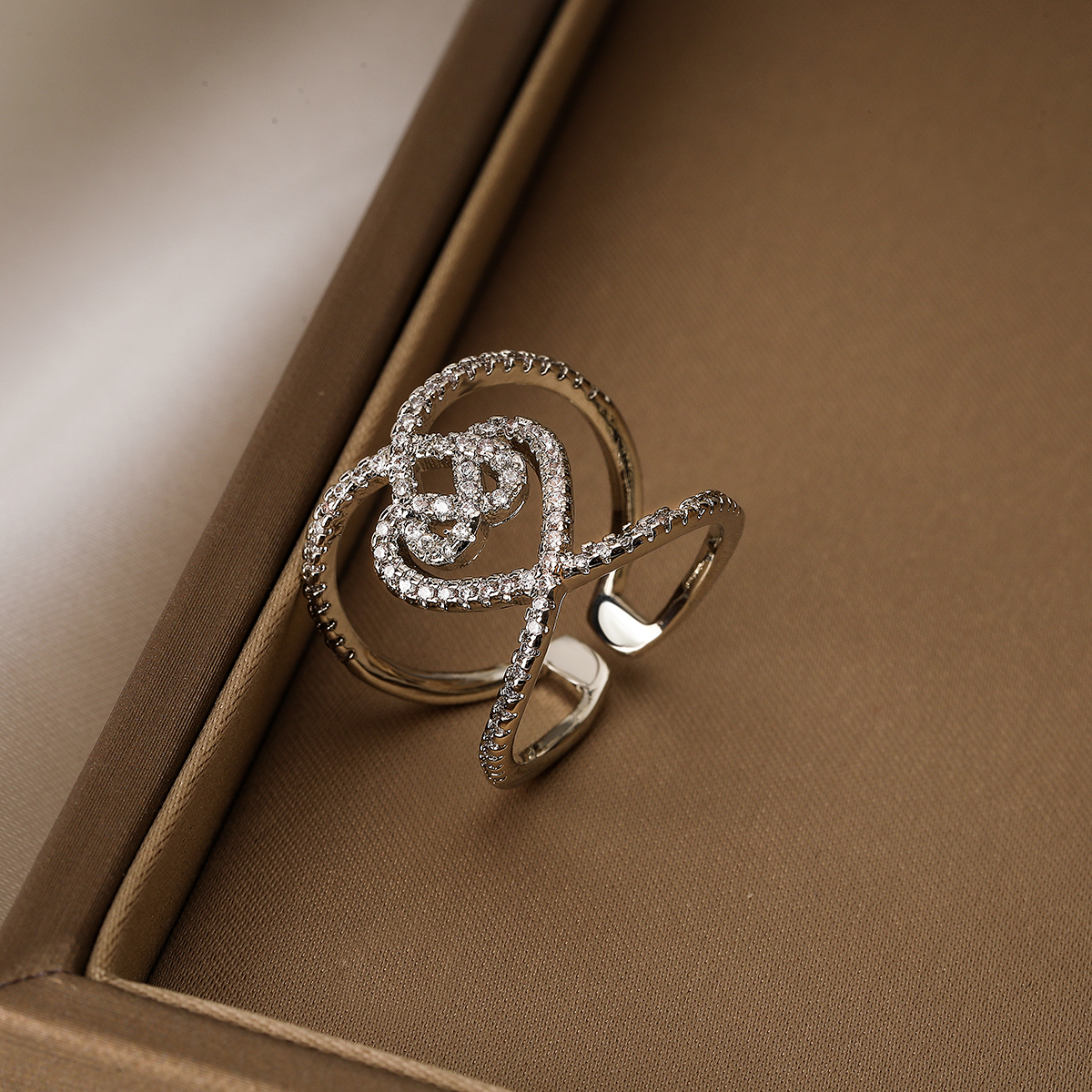 Einfacher Stil Pendeln Herzform Kupfer Überzug Inlay Zirkon 18 Karat Vergoldet Offener Ring display picture 4