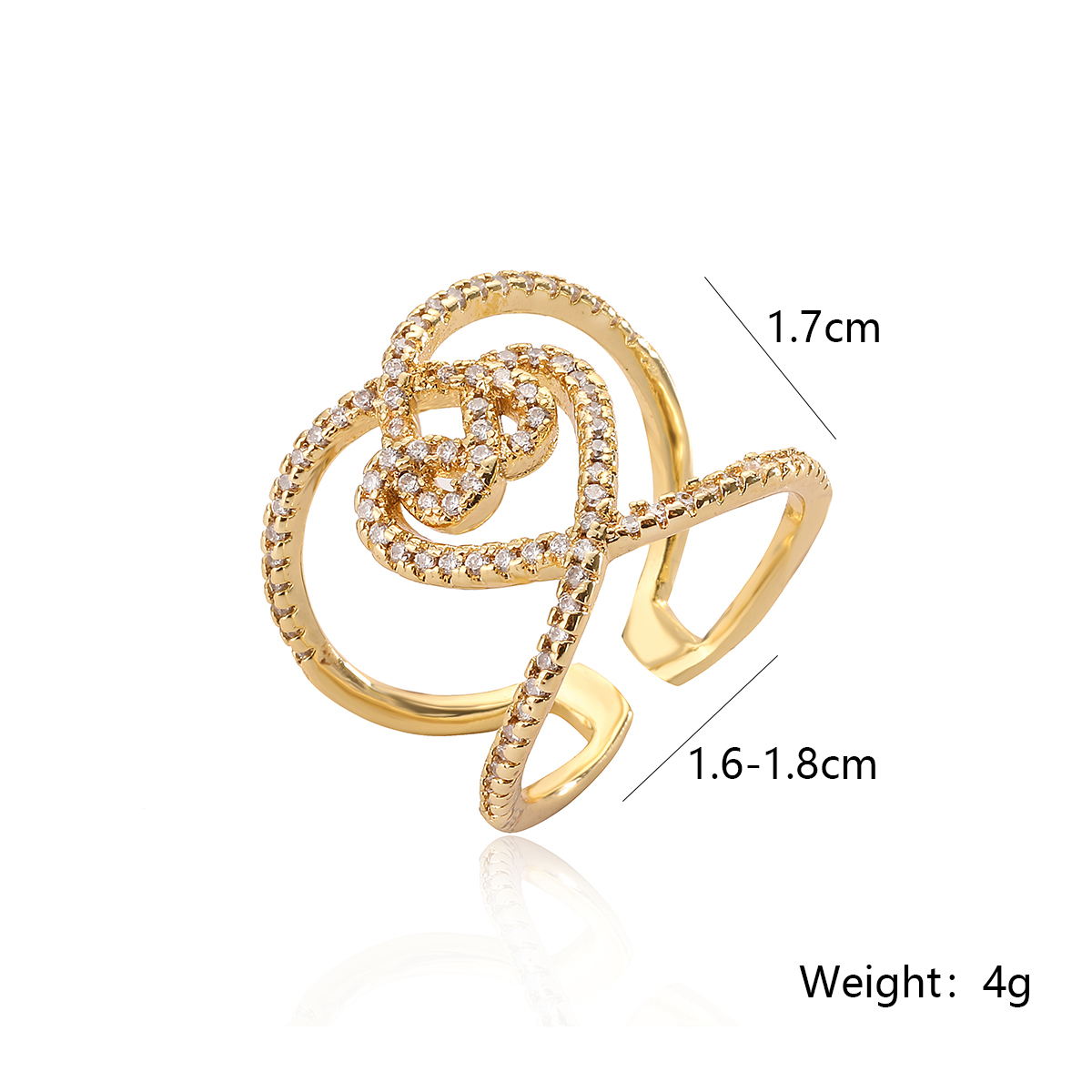 Einfacher Stil Pendeln Herzform Kupfer Überzug Inlay Zirkon 18 Karat Vergoldet Offener Ring display picture 1