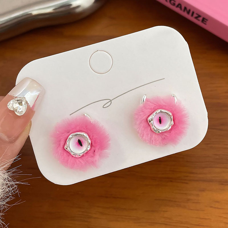 Cute Funny Monster Eye Alloy Plush Handmade Women's Rings Earrings display picture 3