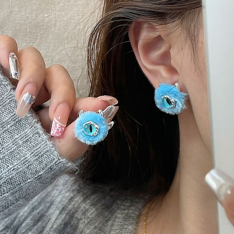 Cute Funny Monster Eye Alloy Plush Handmade Women's Rings Earrings display picture 6