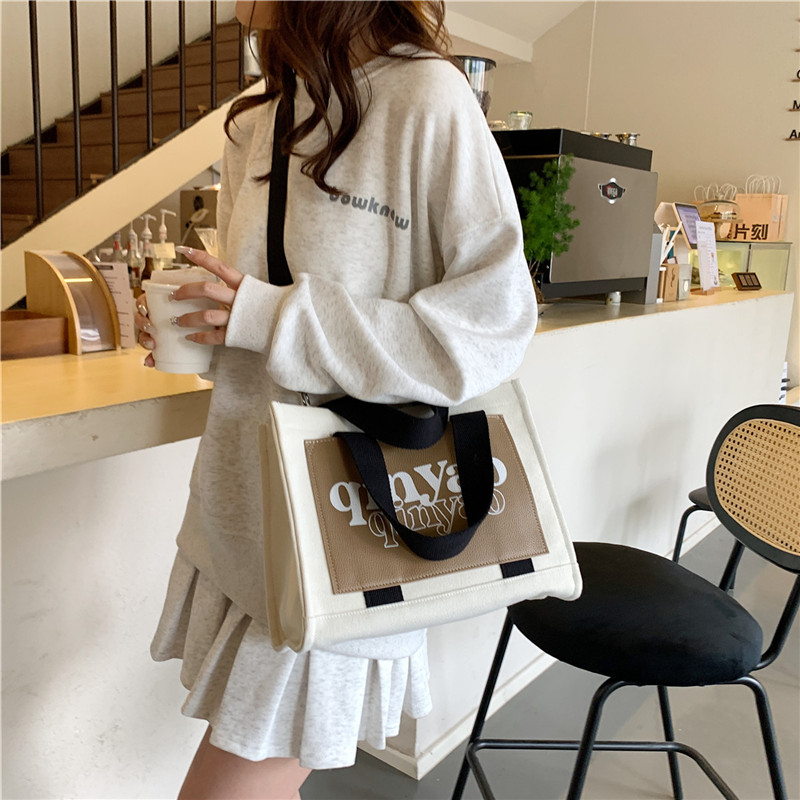 Women's All Seasons Canvas Letter Solid Color Preppy Style Classic Style Sewing Thread Square Hidden Buckle Shoulder Bag Canvas Bag Handbag display picture 12