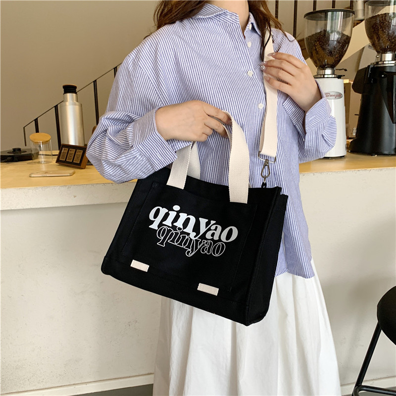 Women's All Seasons Canvas Letter Solid Color Preppy Style Classic Style Sewing Thread Square Hidden Buckle Shoulder Bag Canvas Bag Handbag display picture 16
