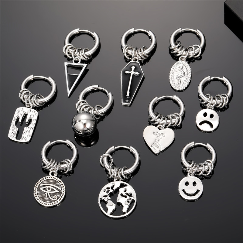 1 Piece Vintage Style Punk Classic Style Heart Shape Smiley Face Stainless Steel Alloy Drop Earrings display picture 11