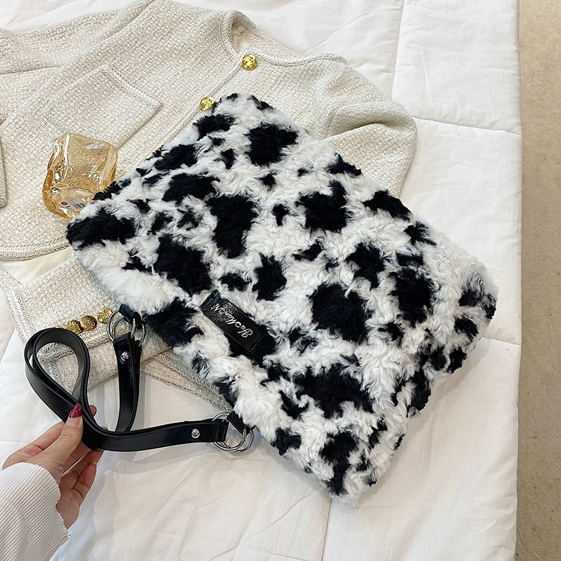 Women's  Plush Color Block Leopard Elegant Vacation Sewing Thread Square Zipper Shoulder Bag Messenger Bag display picture 6