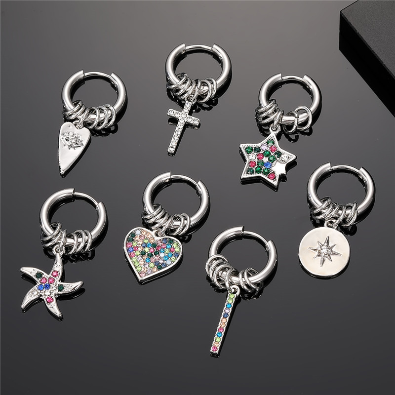 1 Piece Vintage Style Simple Style Classic Style Pentagram Cross Inlay Stainless Steel Zircon Drop Earrings display picture 8
