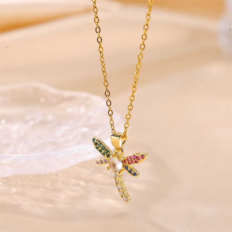 Stainless Steel Copper Cute Plating Inlay Dragonfly Zircon Pendant Necklace display picture 1