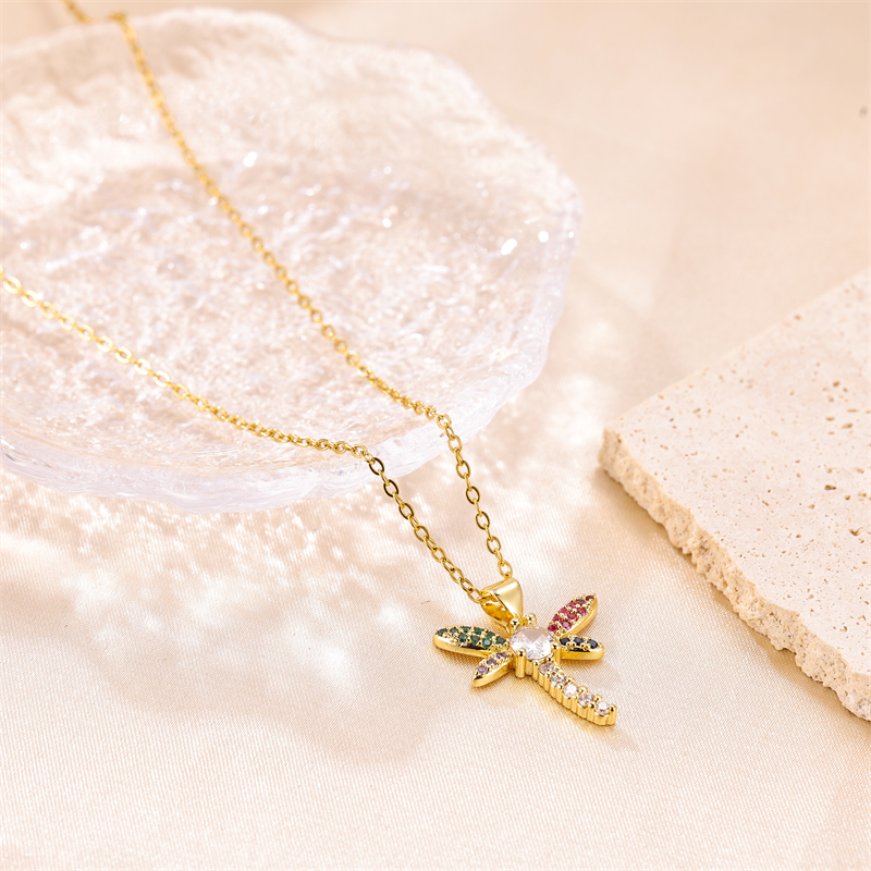 Stainless Steel Copper Cute Plating Inlay Dragonfly Zircon Pendant Necklace display picture 4