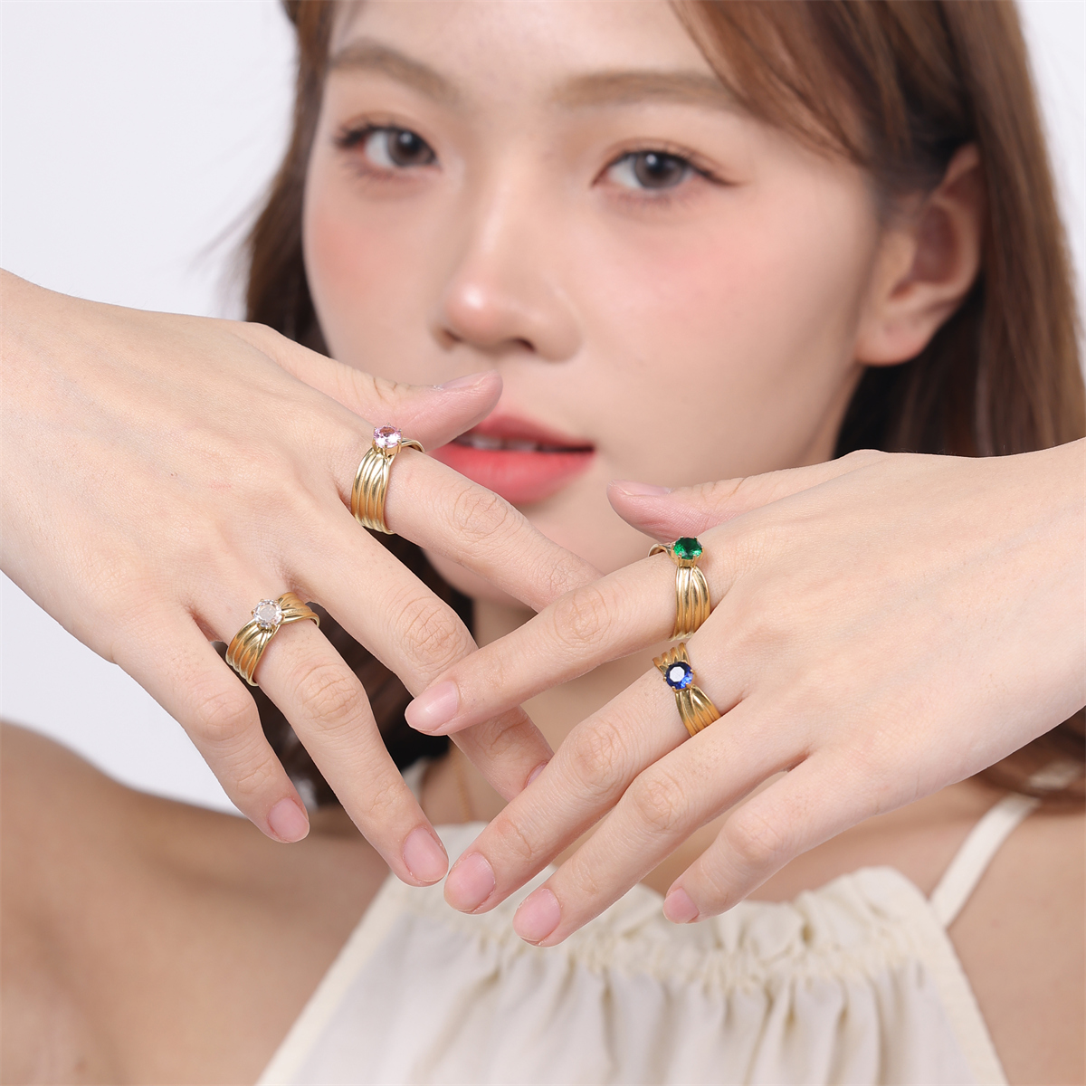 Vintage Style Color Block Stainless Steel Plating Inlay Zircon 18k Gold Plated Silver Plated Open Rings display picture 6
