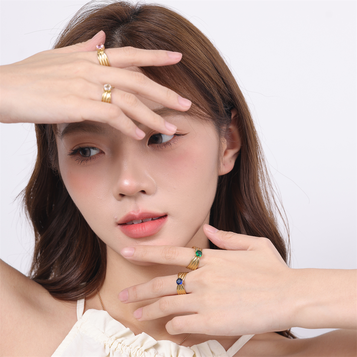 Vintage Style Color Block Stainless Steel Plating Inlay Zircon 18k Gold Plated Silver Plated Open Rings display picture 7