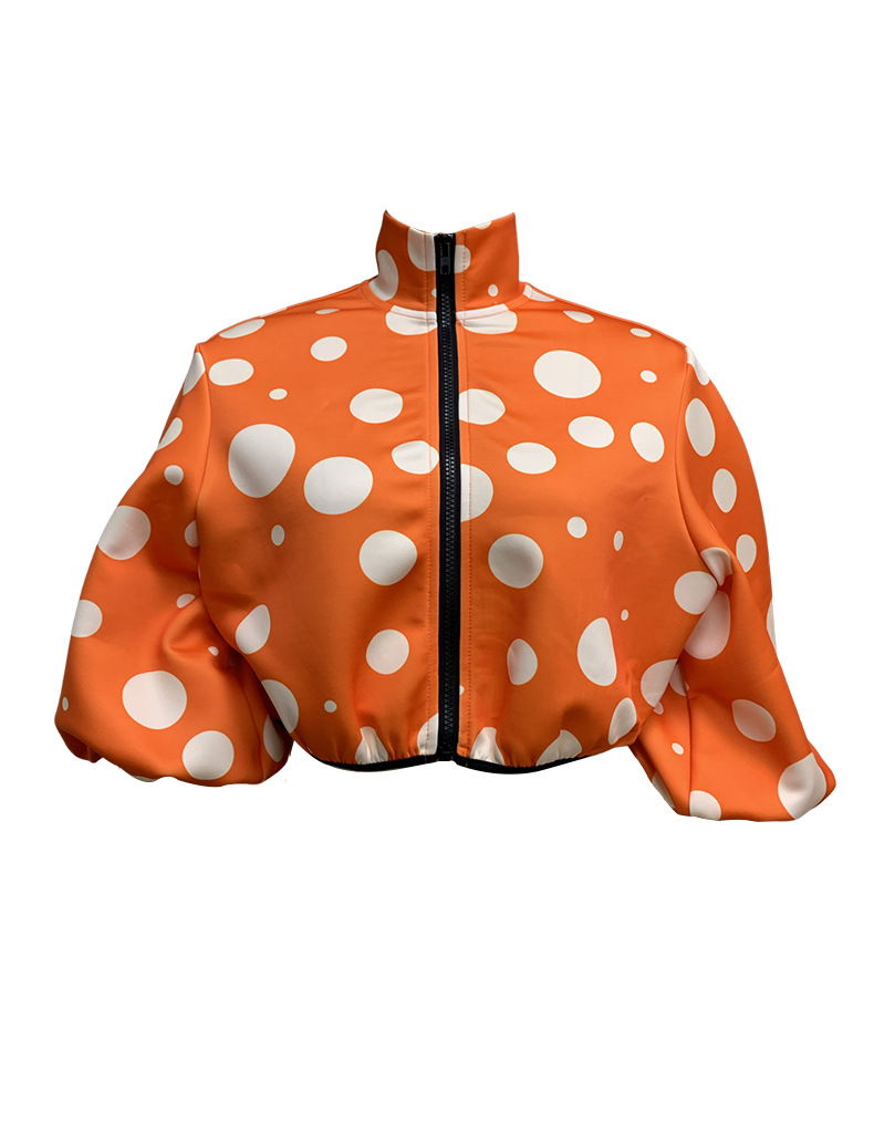 Women's Simple Style Polka Dots Printing Zipper Coat Jacket display picture 4