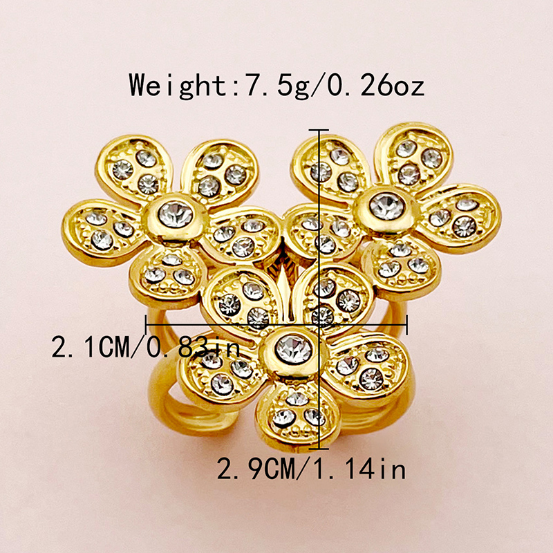 304 Stainless Steel 14K Gold Plated Casual Modern Style Streetwear Plating Inlay Flower Dragonfly Turquoise Zircon Open Rings display picture 1