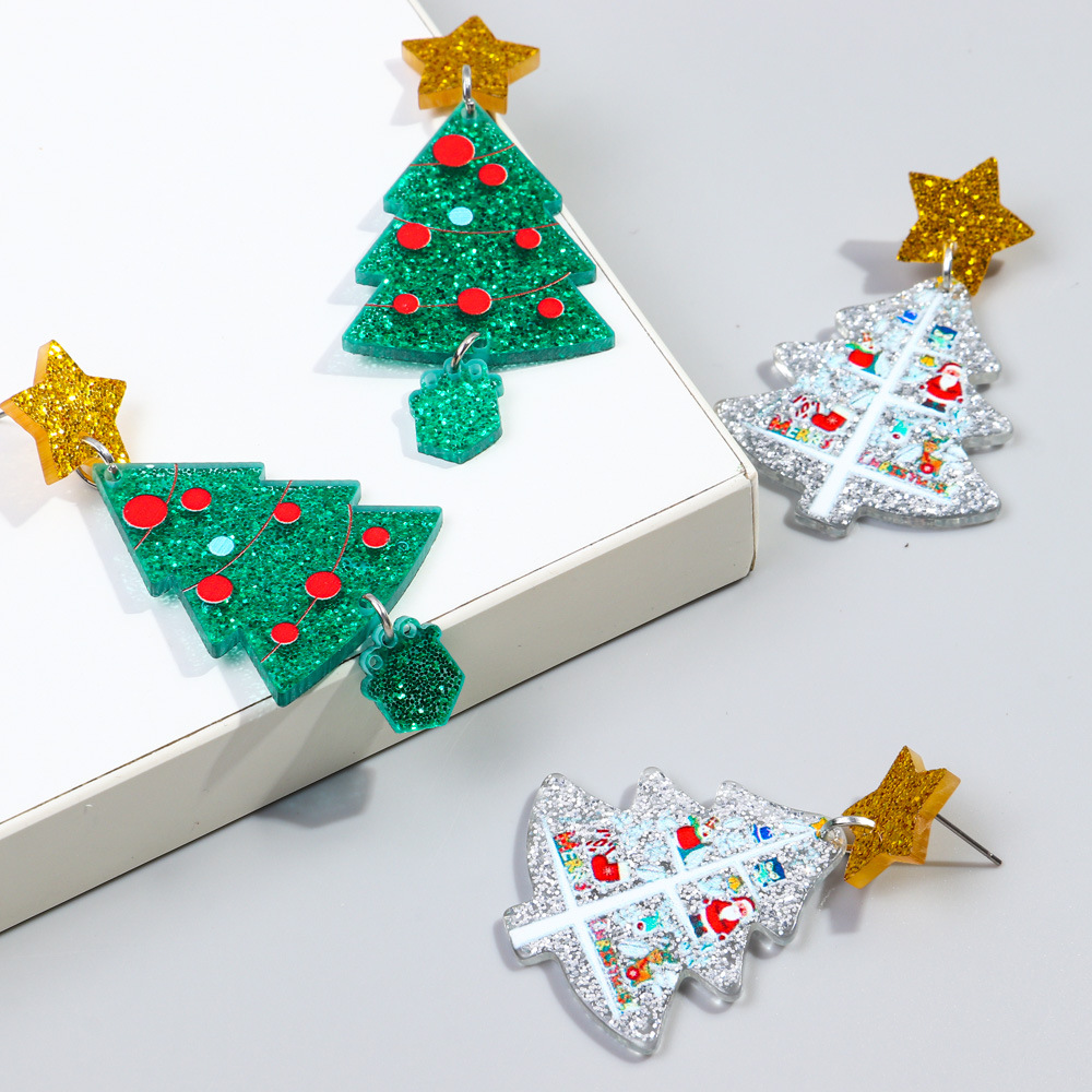 1 Pair Cute Sweet Christmas Tree Arylic Drop Earrings display picture 1