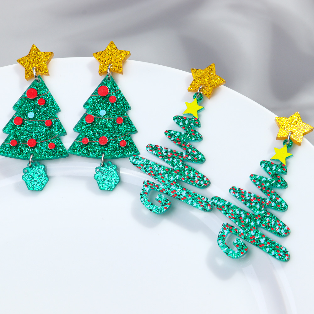 1 Pair Cute Sweet Christmas Tree Arylic Drop Earrings display picture 2