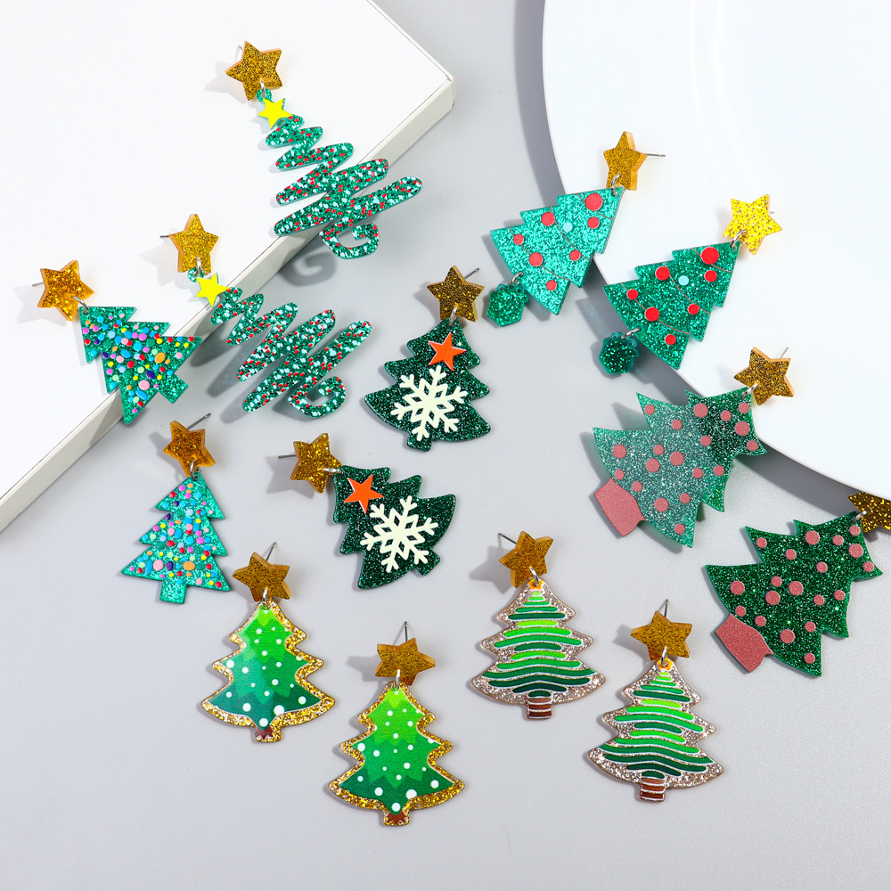1 Pair Cute Sweet Christmas Tree Arylic Drop Earrings display picture 3