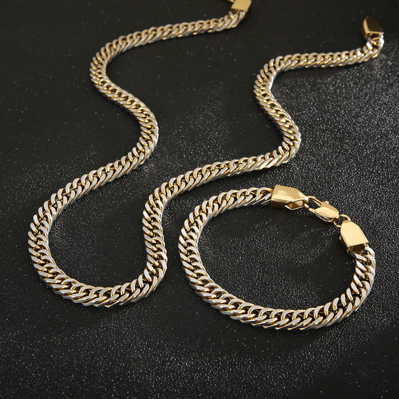 Hip-Hop Simple Style Geometric Solid Color Titanium Steel Plating Chain 18K Gold Plated Men's Jewelry Set display picture 1
