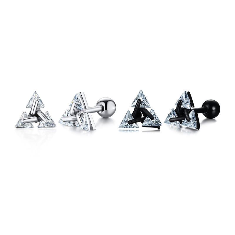 1 Pair Vintage Style Triangle Plating Inlay 304 Stainless Steel Zircon Ear Studs display picture 6