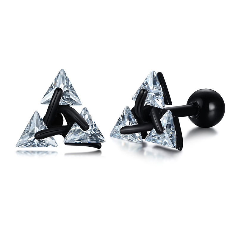 1 Pair Vintage Style Triangle Plating Inlay 304 Stainless Steel Zircon Ear Studs display picture 8