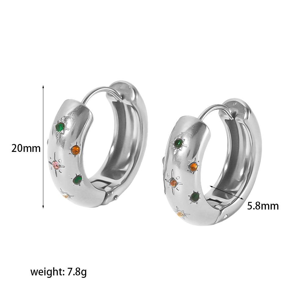 1 Pair Vintage Style Hexagram Polishing Plating Inlay 304 Stainless Steel Zircon Hoop Earrings display picture 6