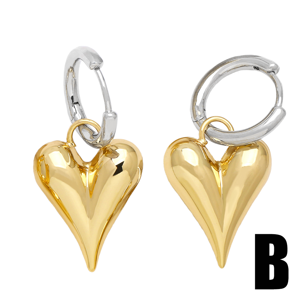 1 Pair Simple Style Heart Shape Plating Copper 18k Gold Plated Drop Earrings display picture 2