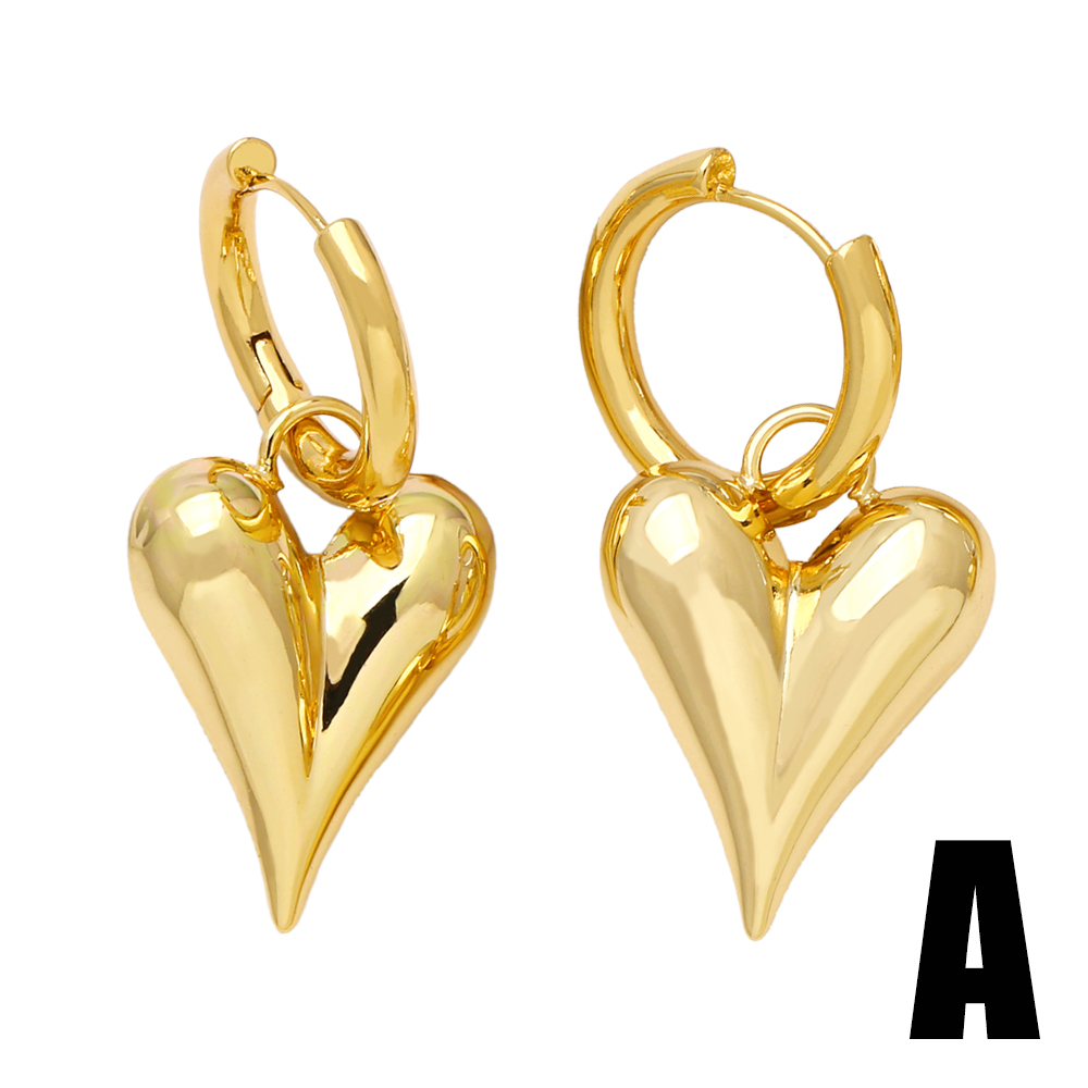 1 Pair Simple Style Heart Shape Plating Copper 18k Gold Plated Drop Earrings display picture 1