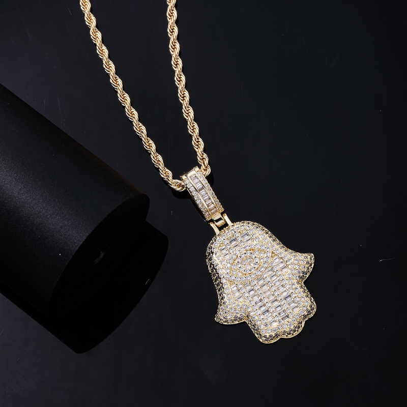 Hip-hop Retro Vintage Style Palm Stainless Steel Copper Plating Inlay Zircon Men's Necklace Pendant display picture 7