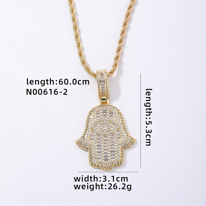 Hip-hop Retro Vintage Style Palm Stainless Steel Copper Plating Inlay Zircon Men's Necklace Pendant display picture 1
