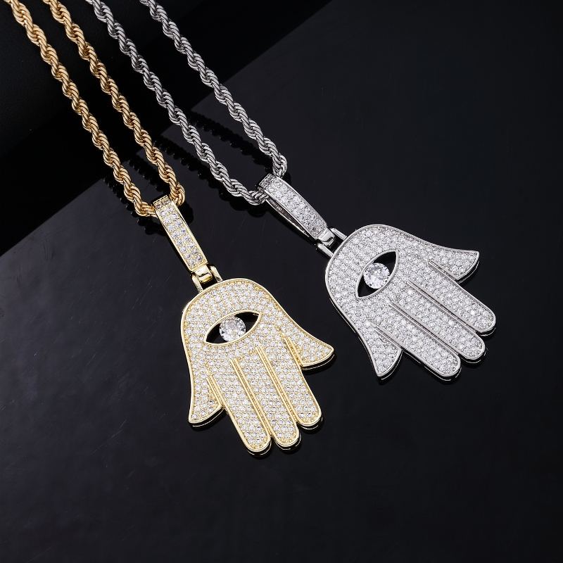 Retro Vintage Style Palm Hand Of Fatima Eye Stainless Steel Copper Plating Chain Inlay Zircon Men's Necklace Pendant display picture 3